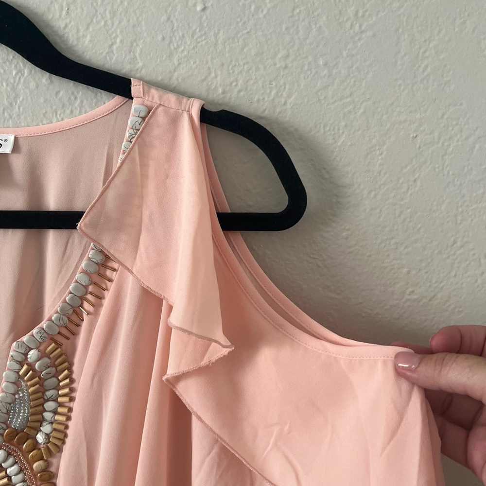 Gorgeous Beaded Cold Shoulder Flutter Detail Dress - image 4